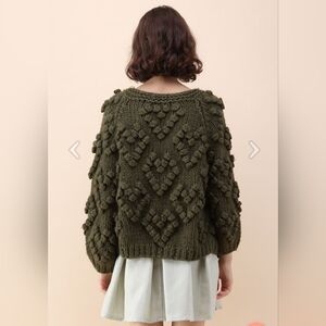 Rare! Chicwish Army Green Chunky Hand Knit Heart Cardigan Sweater Size S